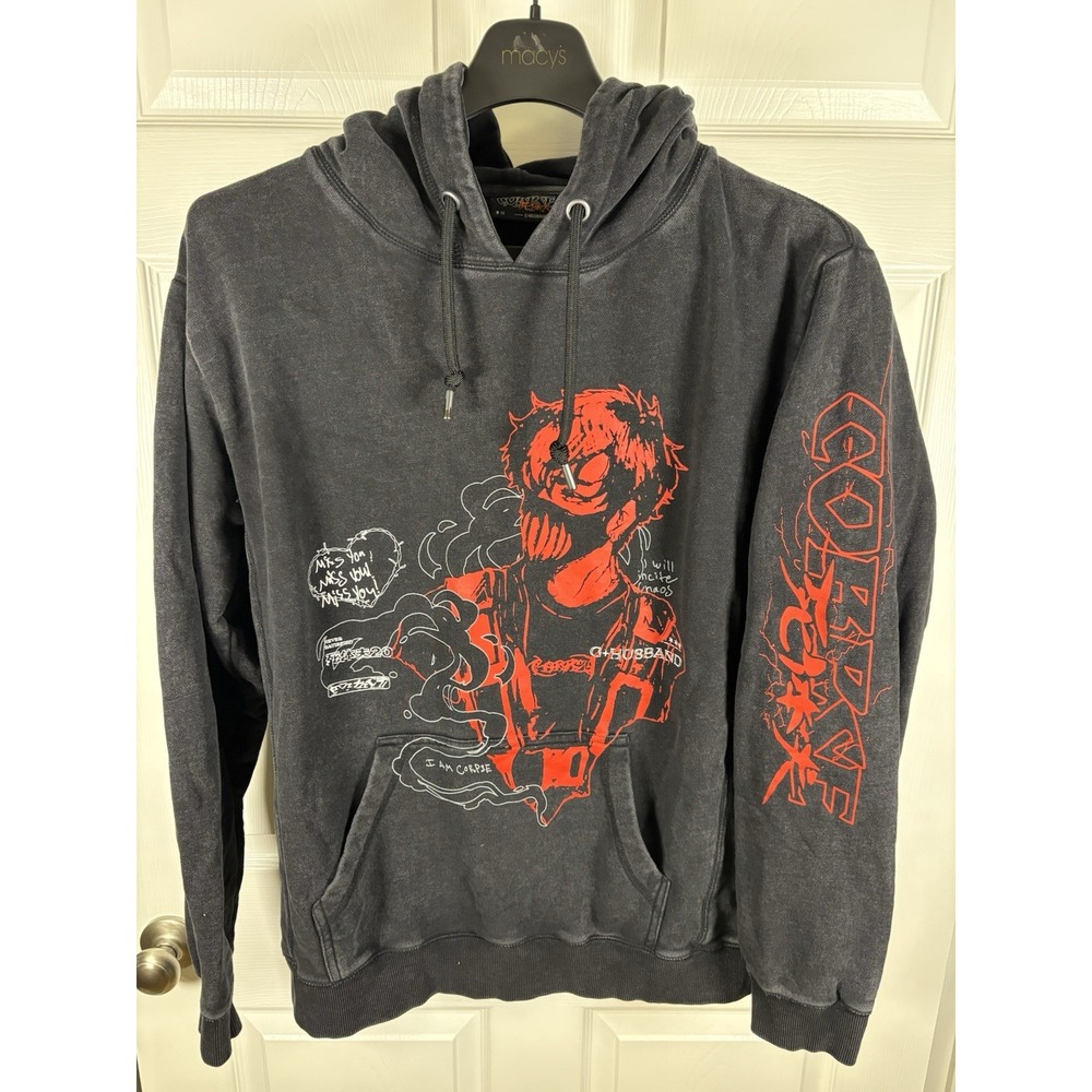 Official Corpse Husband Miss You Hoodie Mens Size M Medium Black Acid Wash Merch